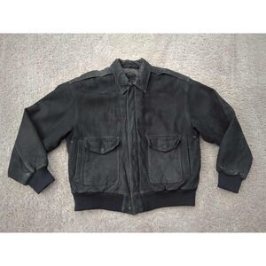 Gitano Bomber Jacket Mens M Black Leather Full Zip Lined Classic 90s